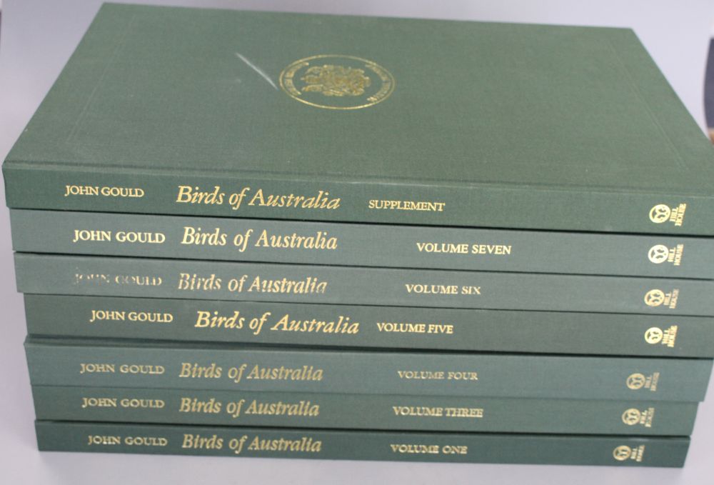 Gould, John - The Birds of Australia, facsimile edition, 7 vols including the Supplement, lacking vol.2, folio, gilt titled green cloth